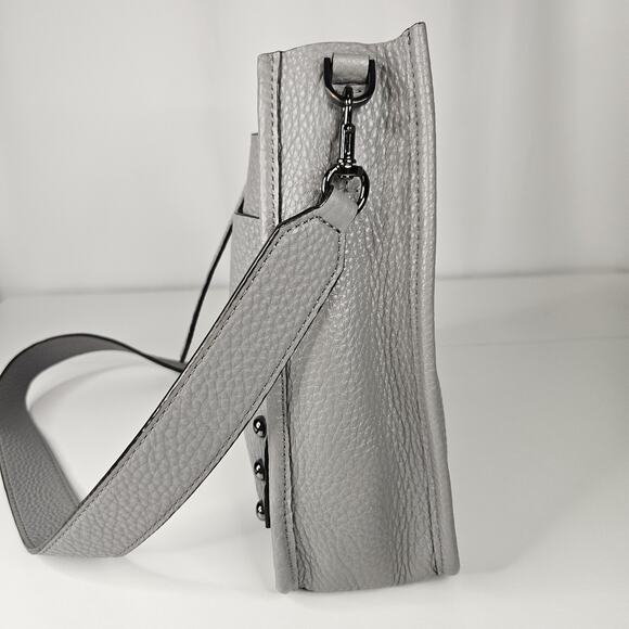 Rebecca Minkoff Unlined Feed Leather Crossbody Bag Gray Studded - Picture 5 of 13